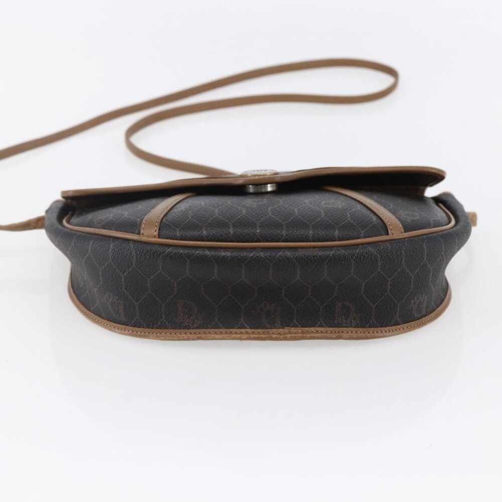Authentic Christian Dior Honeycomb Canvas Shoulder Bag PVC Black Brown gold - Picture 12 of 16